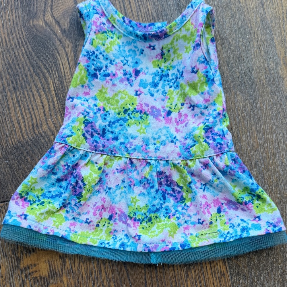 American Girl Doll Outfit, Floral Watercolor Tank Dress with Teal Ballet Flats - Picture 2 of 4